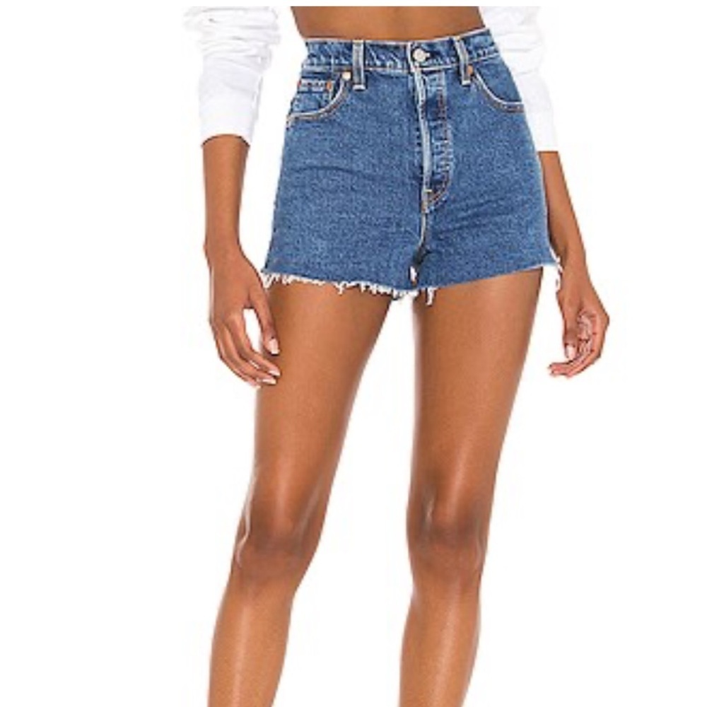 Levi’s premium denim shorts ribacage jean shorts high rise button fly Size 30 - Picture 7 of 13